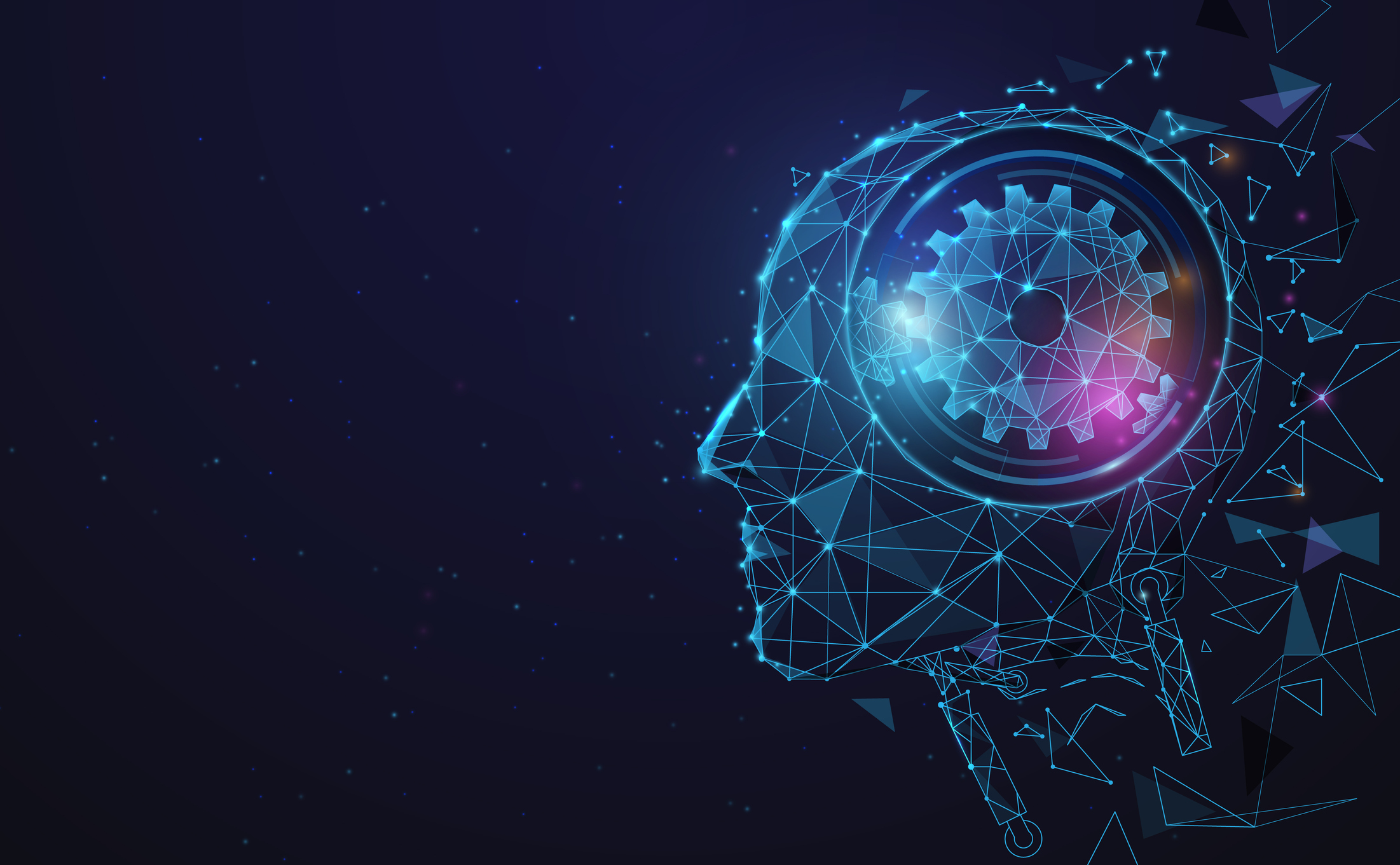 AI, Artificial intelligence. Ai digital brain. Robotics concept. Human face made from polygon. Illustration vector