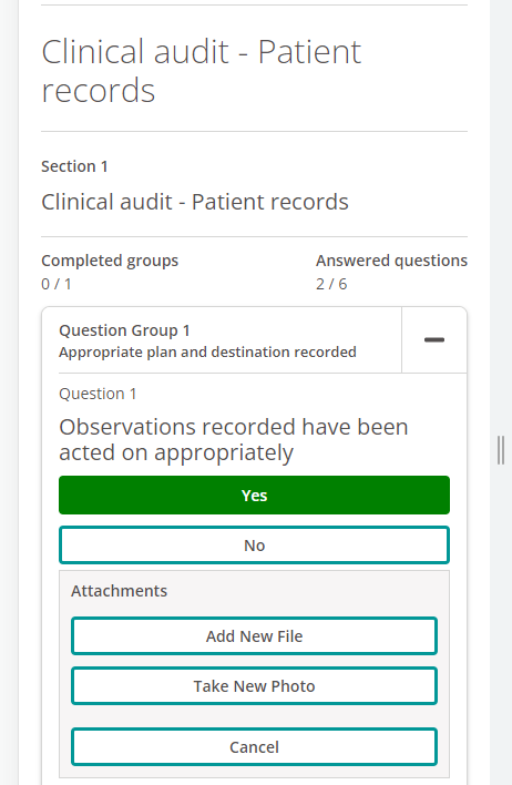 Screenshot of a clinical audit example in Radar Healthcare